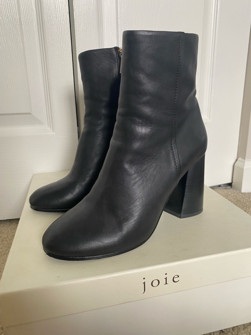 Joie Black Leather Block Heel Boots